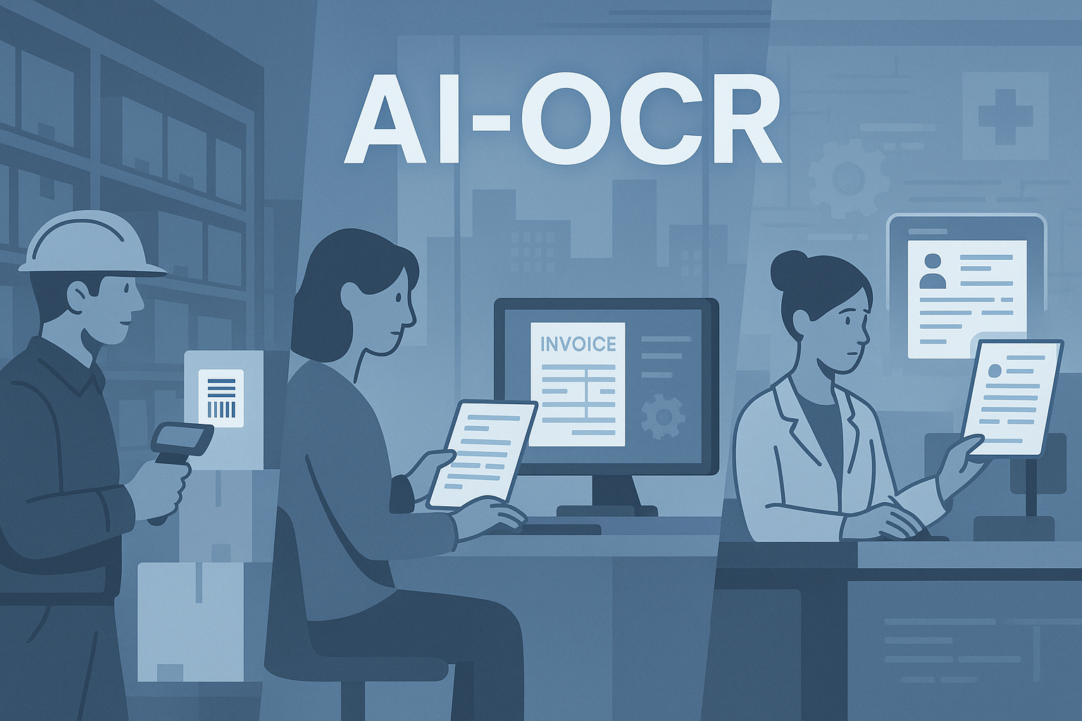 AI-OCRがさまざまな業界で活用されているイメージ