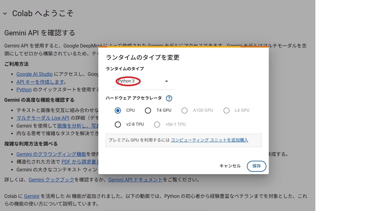 ランタイムのタイプを変更