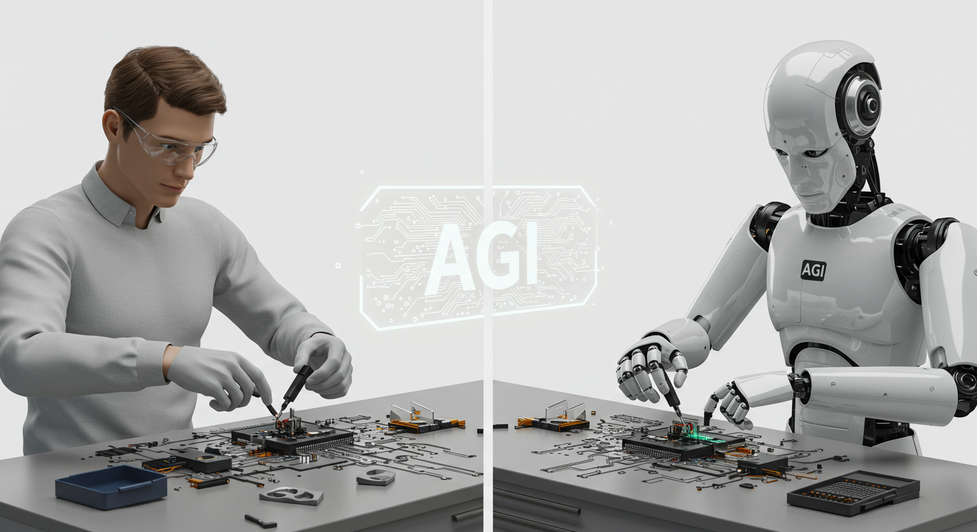 人とAGIが同じタスクをこなすイメージ
