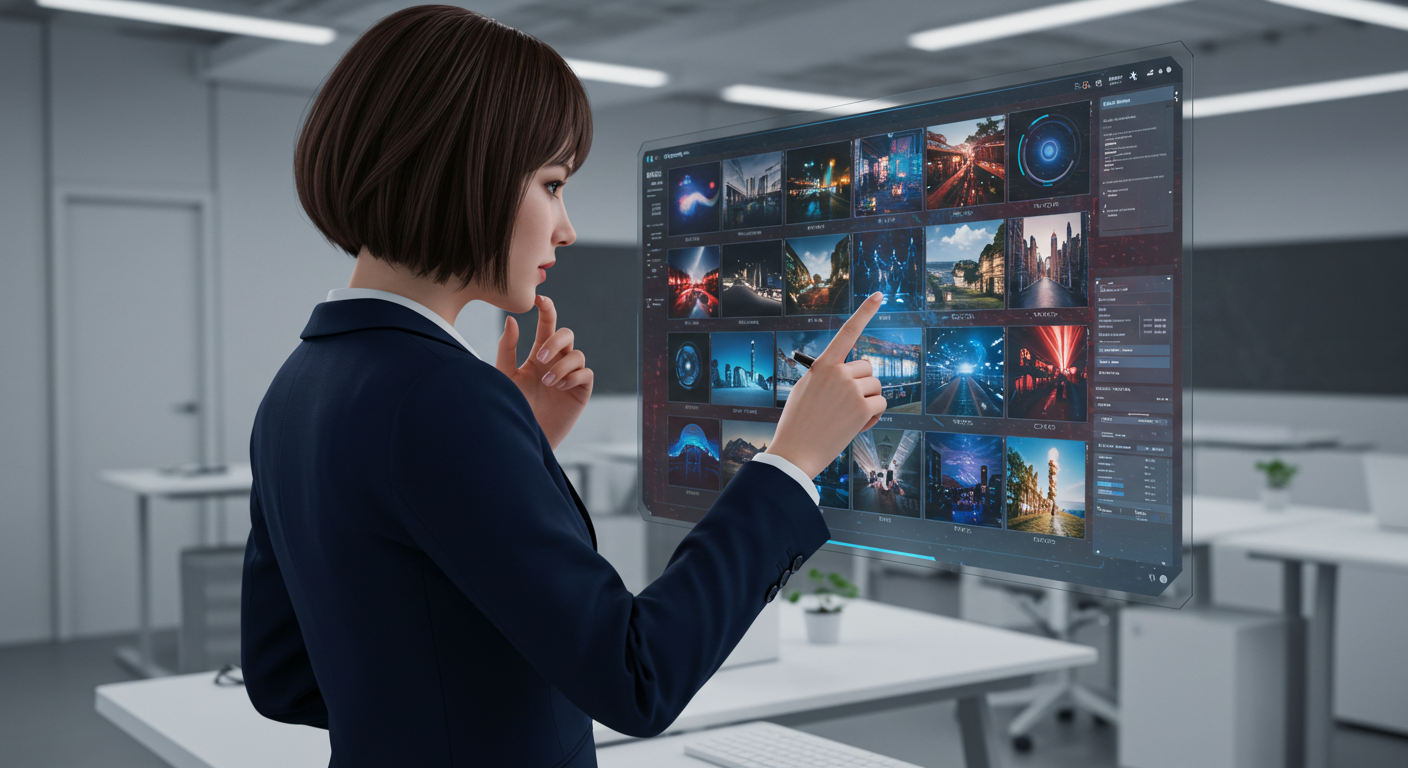 ビジネスマンが操作性と画質に優れた画像生成AIの出力を確認している様子
