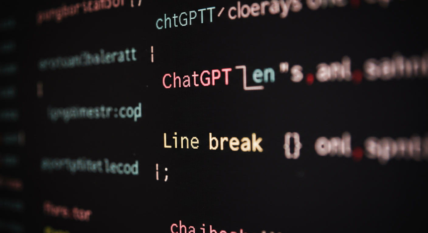 ChatGPTプログラムコードで改行制御コードを眺めている様子のイメージ画像